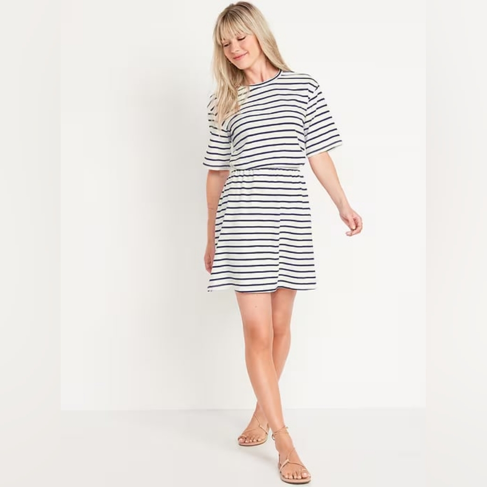 NWT VERY CUTE Old Navy Mini T Shirt Dress Blue & White Stripes L Orig$59+Tax